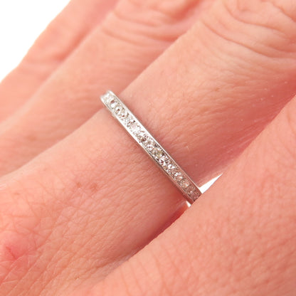 Antique Art Deco Platinum Real Diamond Stackable Engraved Eternity Ring Size 8