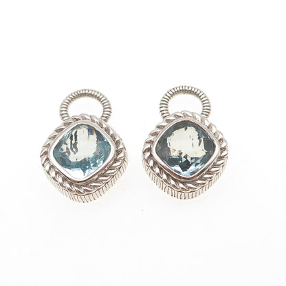 JUDITH RIPKA 925 Sterling Silver Cushion-Cut Blue C Z Jacket Earrings
