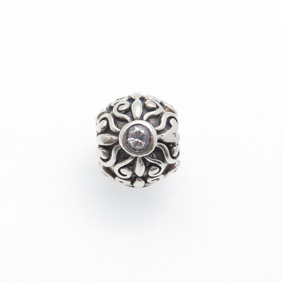 CHAMILIA 925 Sterling Silver Round-Cut C Z Flower Oxidized Bead Charm