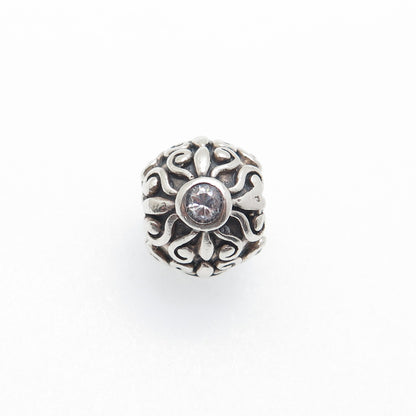 CHAMILIA 925 Sterling Silver Round-Cut C Z Flower Oxidized Bead Charm