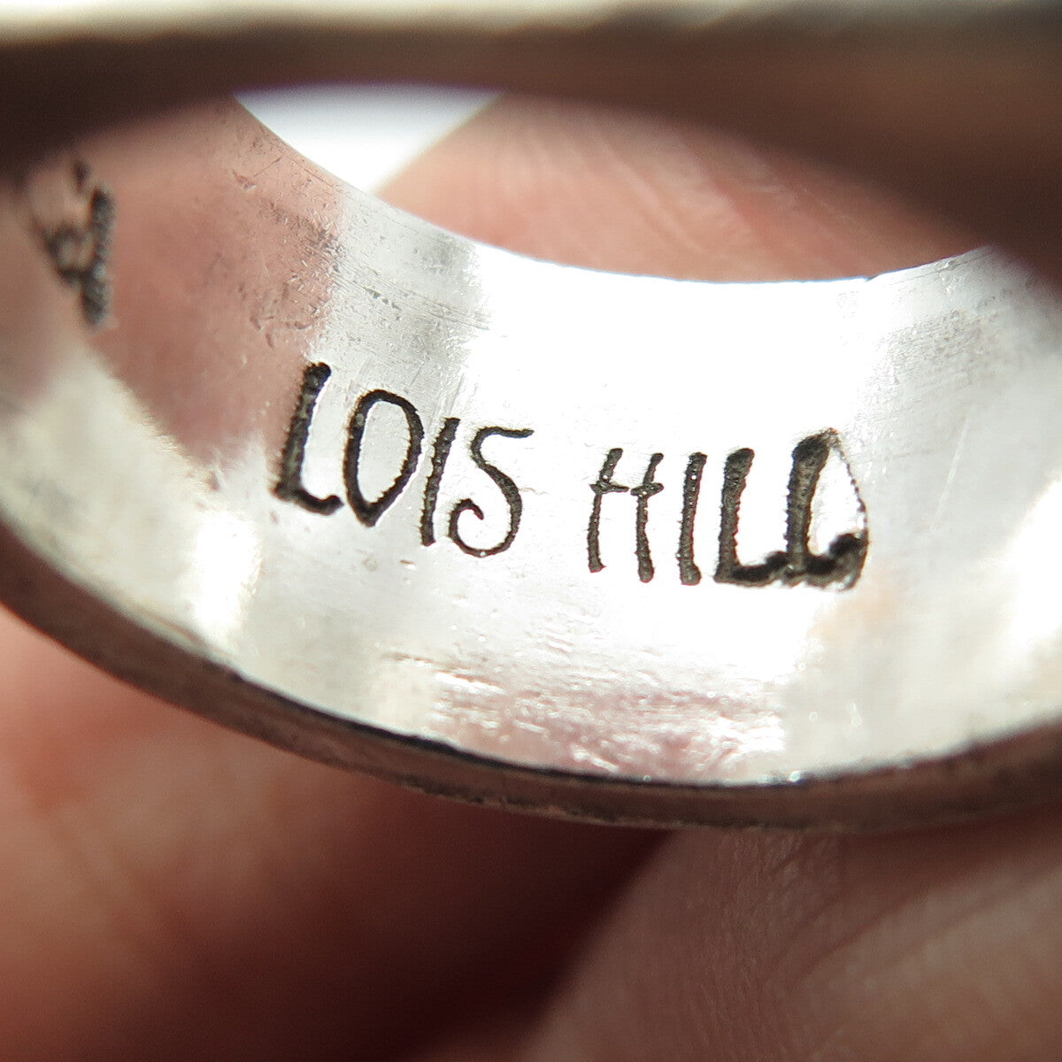LOIS HILL 925 Sterling Silver Vintage Granulated Scroll Oxidized Ring Size 7.5
