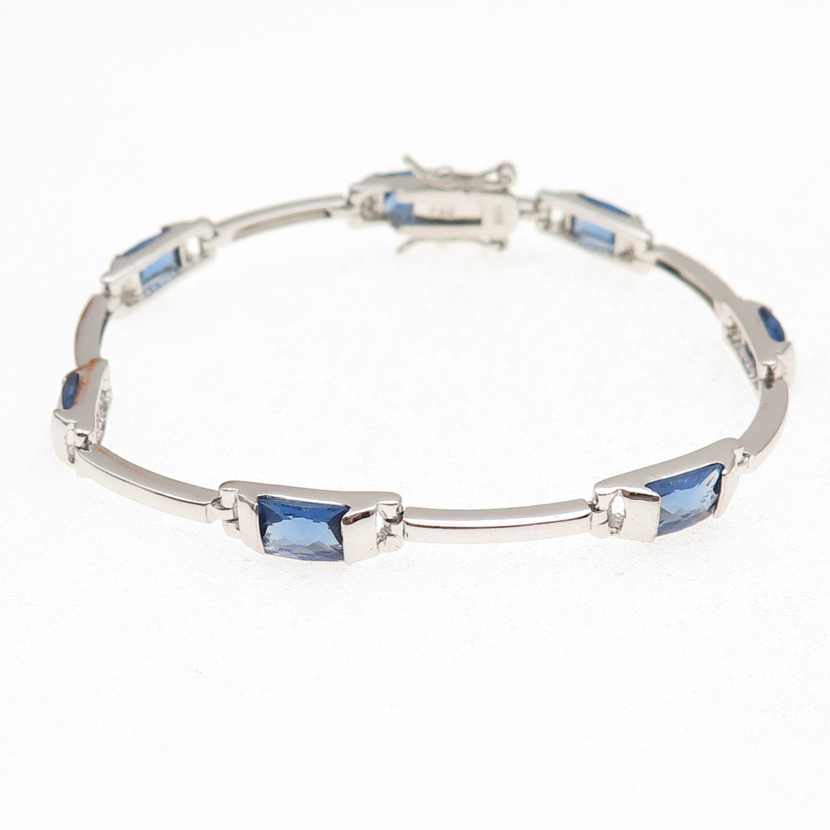 925 Sterling Silver Real Tanzanite Bar Link Bracelet 7.25"