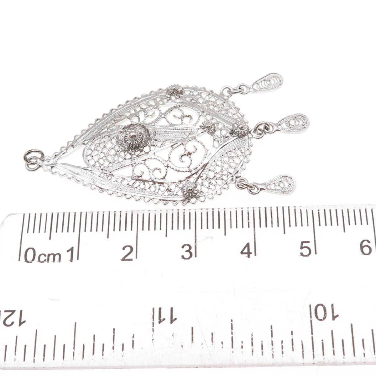 Van Lou Sterling Silver Antique Art Deco Cannetille Filigree Teardrop Pendant