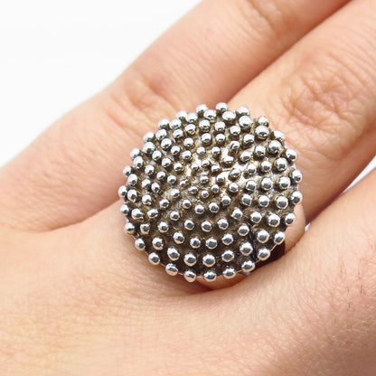 925 Sterling Silver Vintage Beaded Wide Ring Size 6.75