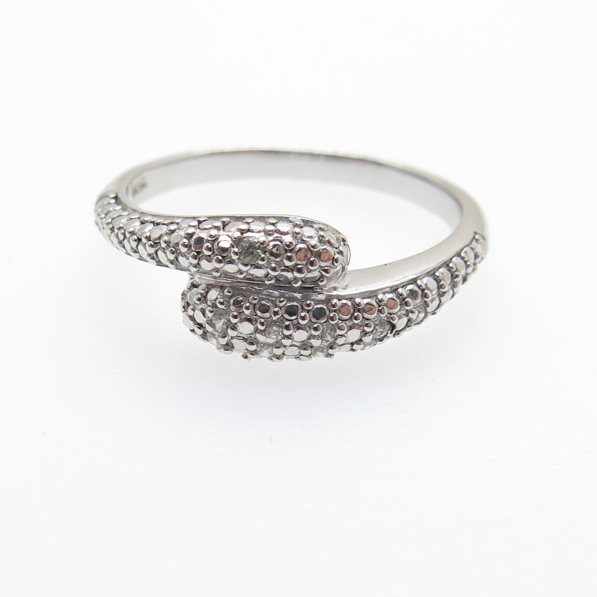DSMK 925 Sterling Silver Real Round-Cut White Topaz Bypass Ring Size 7.25