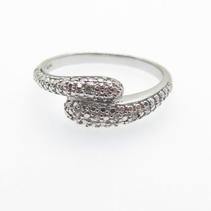 DSMK 925 Sterling Silver Real Round-Cut White Topaz Bypass Ring Size 7.25