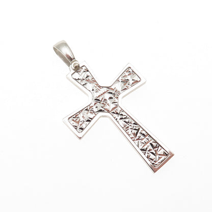 925 Sterling Silver Italy Diamond-Cut Cross Charm Pendant