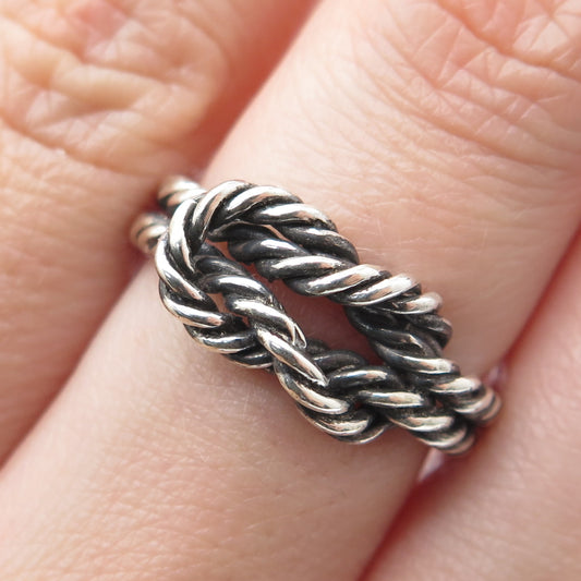 925 Sterling Silver Vintage Twisted Love Knot Oxidized Ring Size 6.5