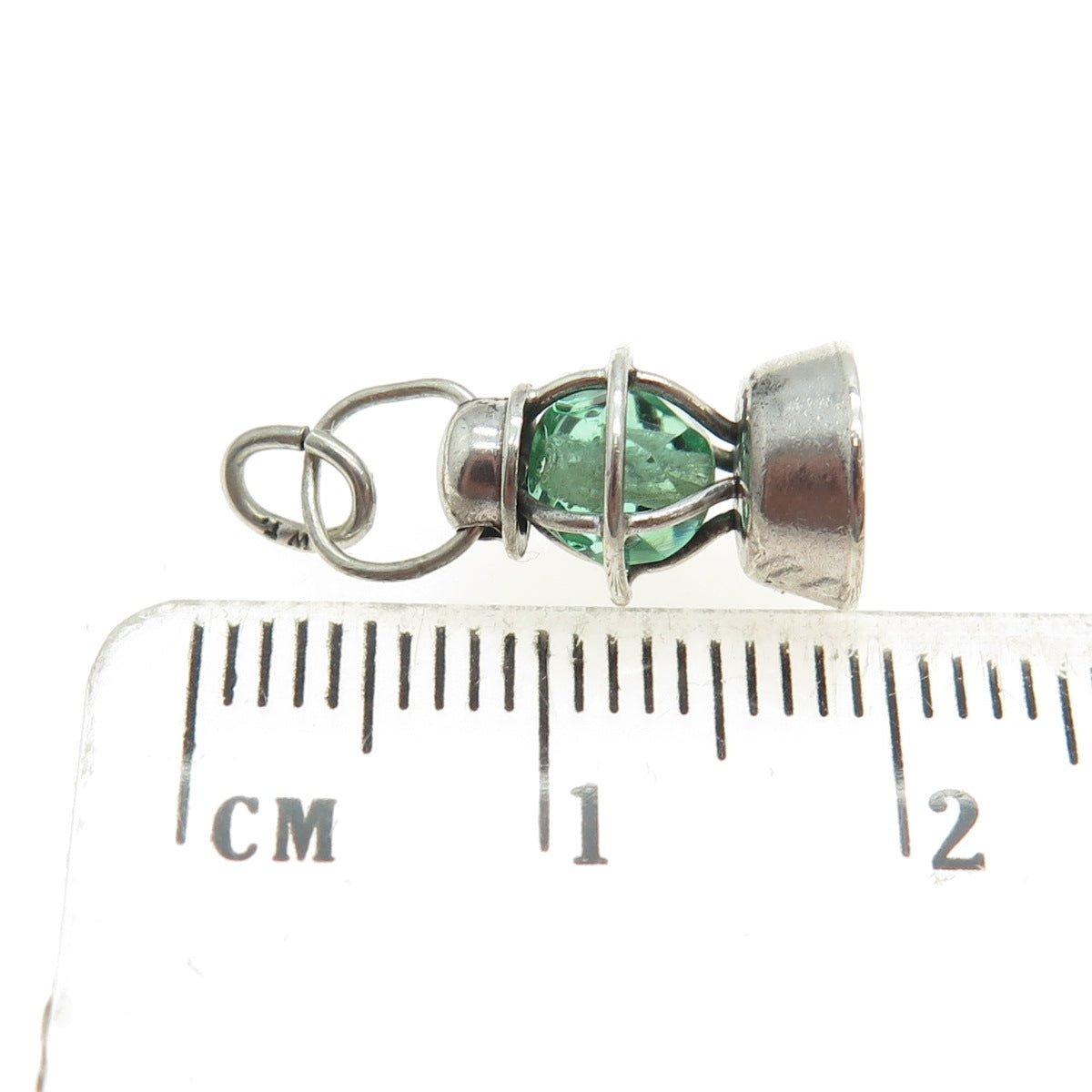 925 Sterling Silver Antique Art Deco Crystal Lantern Minimalist Charm Pendant