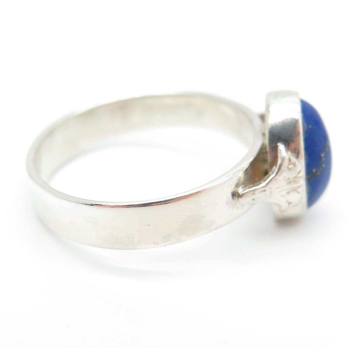 925 Sterling Silver Vintage Real Cabochon Lapis Lazuli Ring Size 8.75