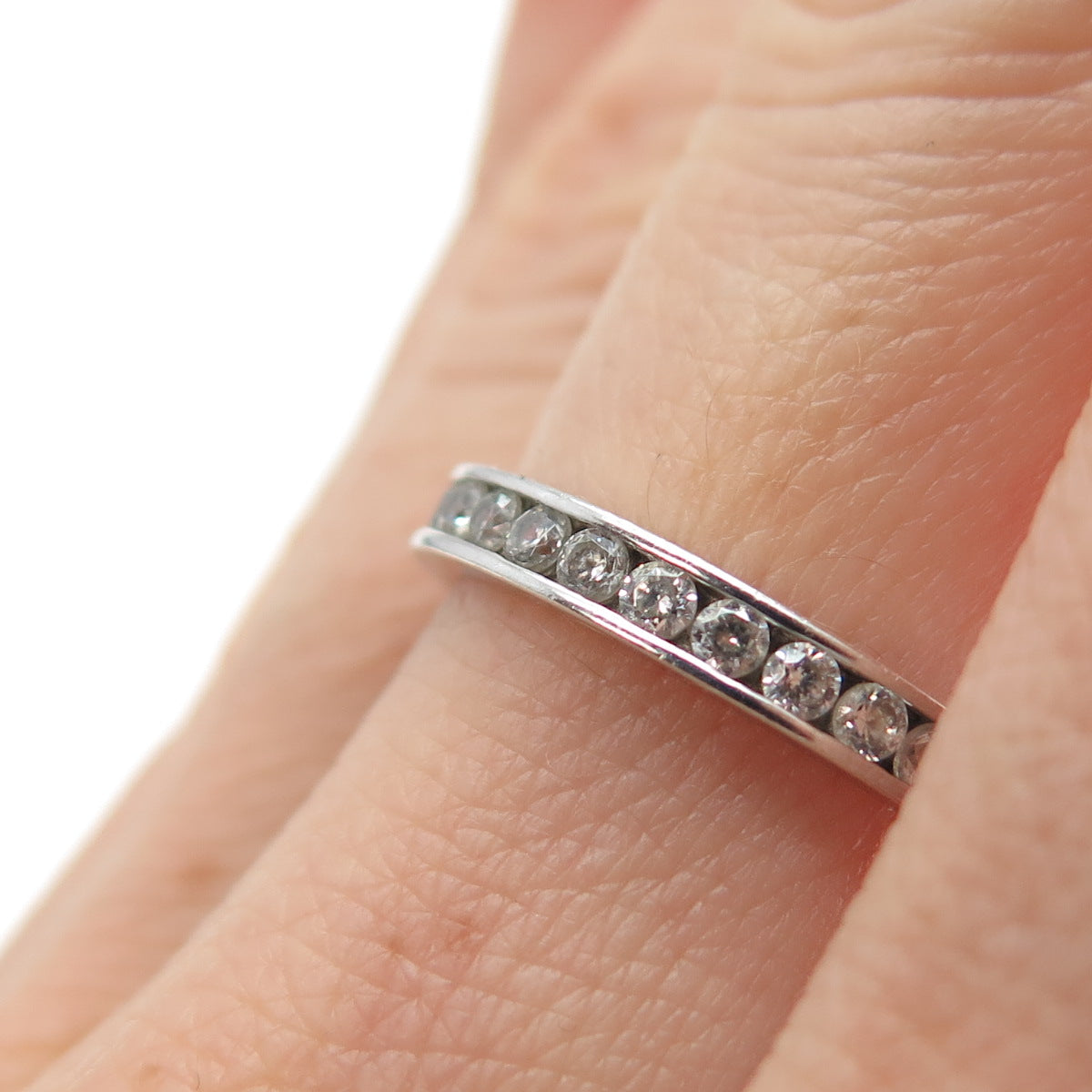 925 Sterling Silver Round-Cut C Z All Around Eternity Band Ring Size 6.25