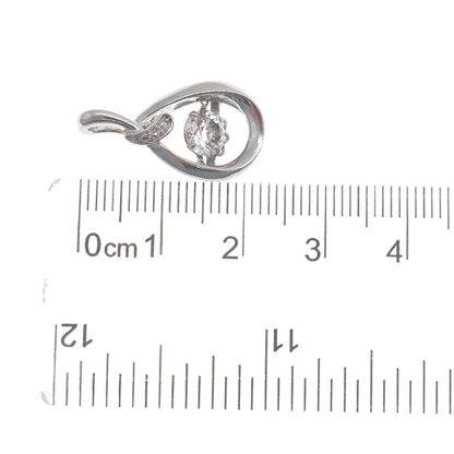 925 Sterling Silver Round-Cut White Topaz Gemstone Teardrop Slide Pendant