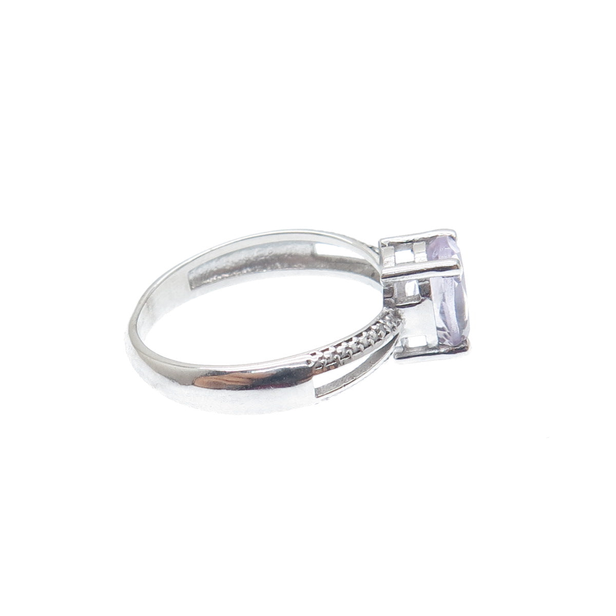 925 Sterling Silver Real Diamond Accent & Oval-Cut Amethyst Ring Size 7