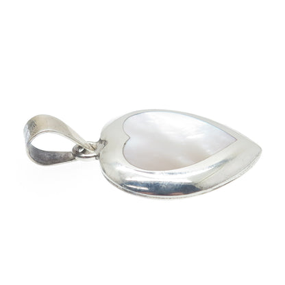925 Sterling Silver Vintage Real Mother-of-Pearl Heart Charm Pendant