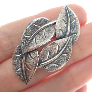 BEAU 925 Sterling Silver Vintage Floral Leaf Oxidized Pin Brooch