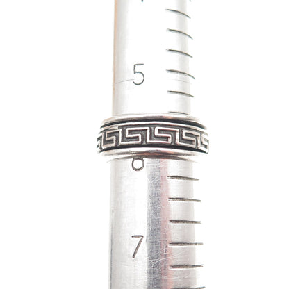 925 Sterling Silver Vintage Mexico Greek Key Oxidized Band Ring Size 6
