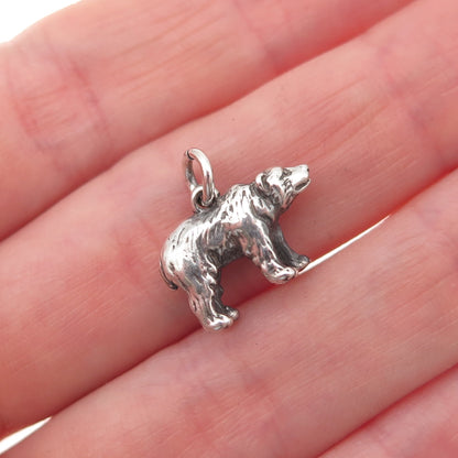 925 Sterling Silver Vintage Bear Oxidized 3D Mini Charm Pendant