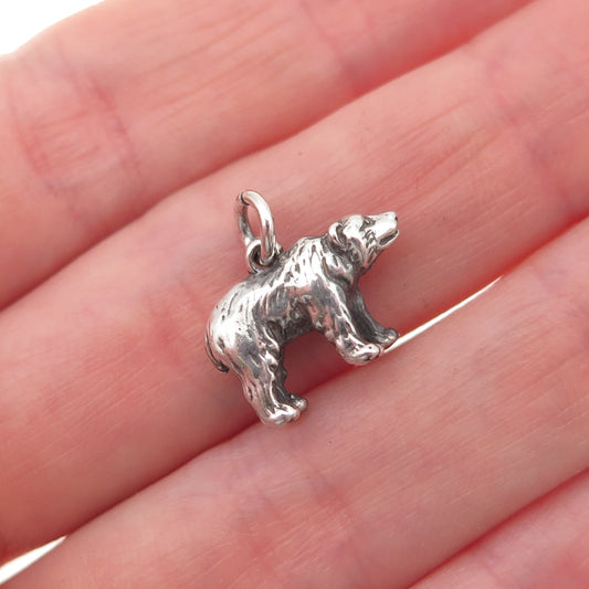 925 Sterling Silver Vintage Bear Oxidized 3D Mini Charm Pendant