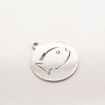 925 Sterling Silver USA Two In Town Fish Charm Pendant