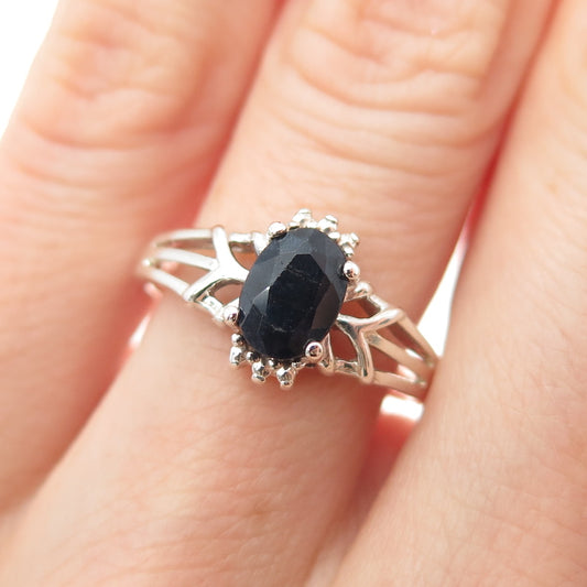 NEVADA 925 Sterling Silver Vintage Real Oval-Cut Sapphire Arrow Ring Size 6