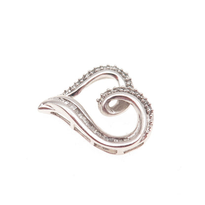 925 Sterling Silver Real Diamond Open Heart Slide Mini Charm Pendant