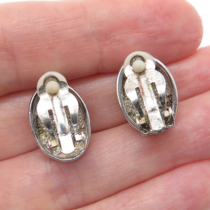 Old Pawn 925 Sterling Silver Vintage Lone Mountain Turquoise Clip On Earrings