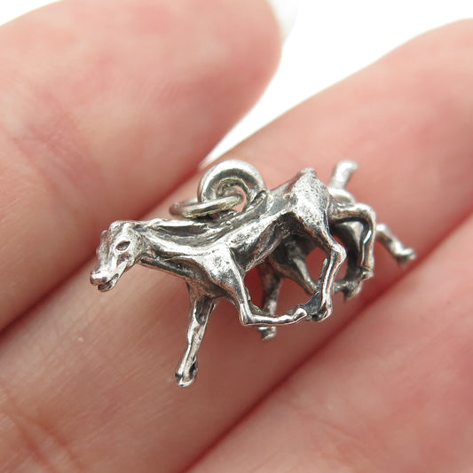 BEAU 925 Sterling Silver Antique Art Deco Horse Mom & Child 3D Charm Pendant