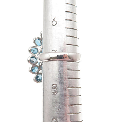 925 Sterling Silver Vintage Real Druzy & London Blue Topaz Flower Ring Size 7.25