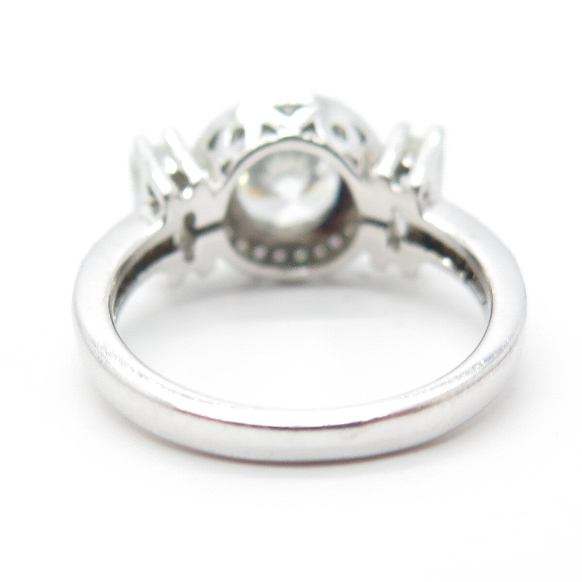925 Sterling Silver Round & Baguette-Cut White C Z Engagement Ring Size 7