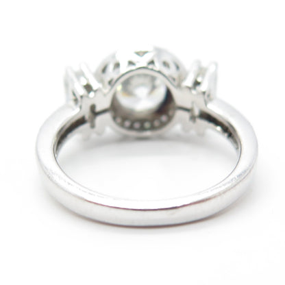 925 Sterling Silver Round & Baguette-Cut White C Z Engagement Ring Size 7