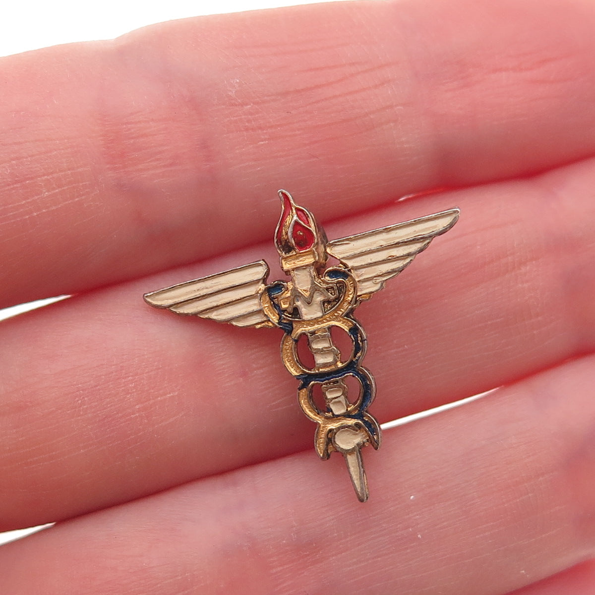 AE Co. 925 Sterling GP Antique WWII Enamel Medical Services Respiratory Care Pin