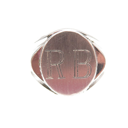 Vargas Sterling Silver Antique Art Deco Engraved RB Mono Signet Ring Size 6.25
