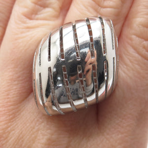 925 Sterling Silver Italy Modernist Rhombus Ribbed Dome Ring Size 7.5