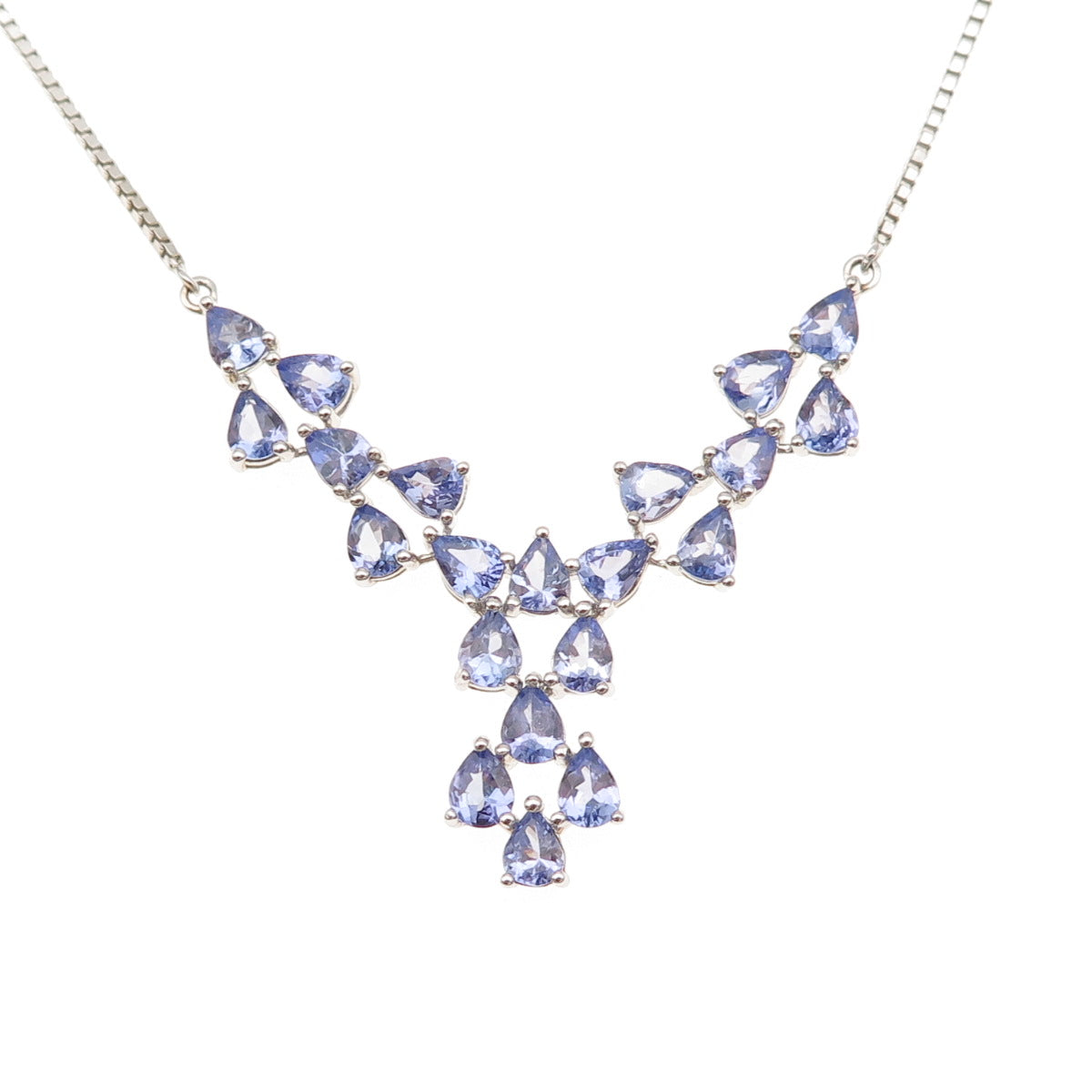 925 Sterling Silver Real Pear-Cut Tanzanite Box Chain Necklace 18-20"