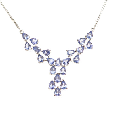 925 Sterling Silver Real Pear-Cut Tanzanite Box Chain Necklace 18-20"