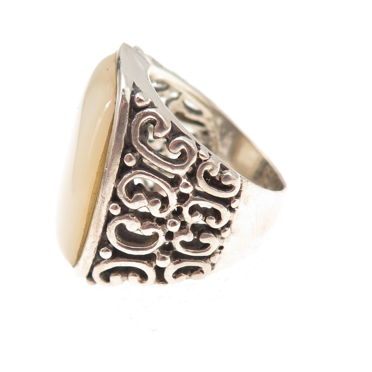 Ken Crafts 925 Sterling Silver Vintage Real MOP Oxidized Ring Size 6