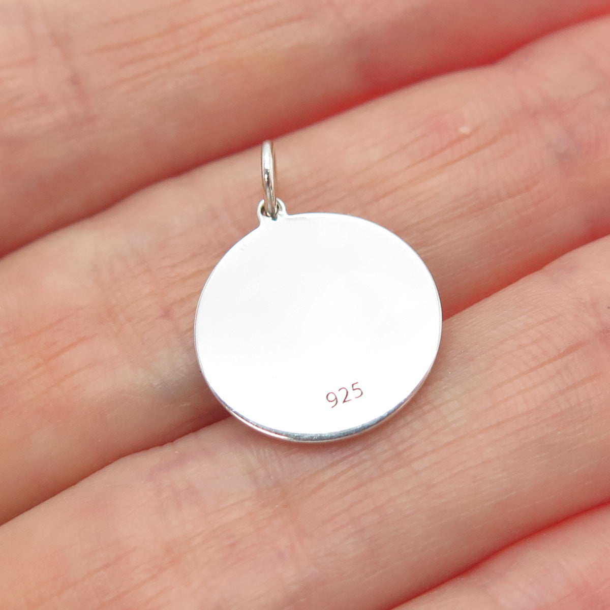 925 Sterling Silver Purple Enamel Cross Round Tag Minimalist Charm Pendant