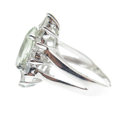 925 Sterling Silver Real Green Amethyst & White Topaz Ring Size 7