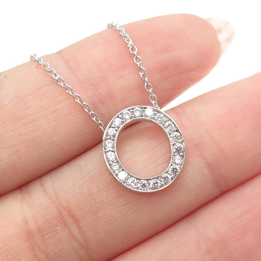 925 Sterling Silver Round-Cut C Z Oval Circle Cable Chain Necklace 17-19"