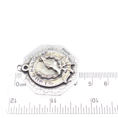 R. Harris & Co 925 Sterling 2-Tone Antique Enamel Marathon 1 Mile Handicap Medal