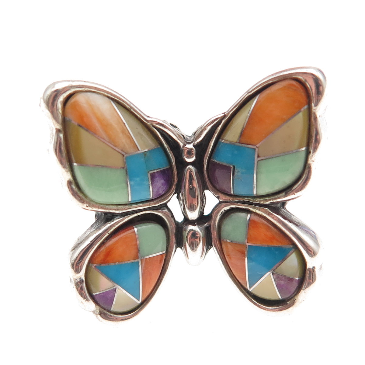 Carolyn Pollack Sterling Silver Vintage Real Multi-Gem Butterfly Ring Size 8.25