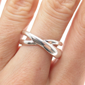 925 Sterling Silver Vintage Crisscross Interlocked Band Ring Size 8