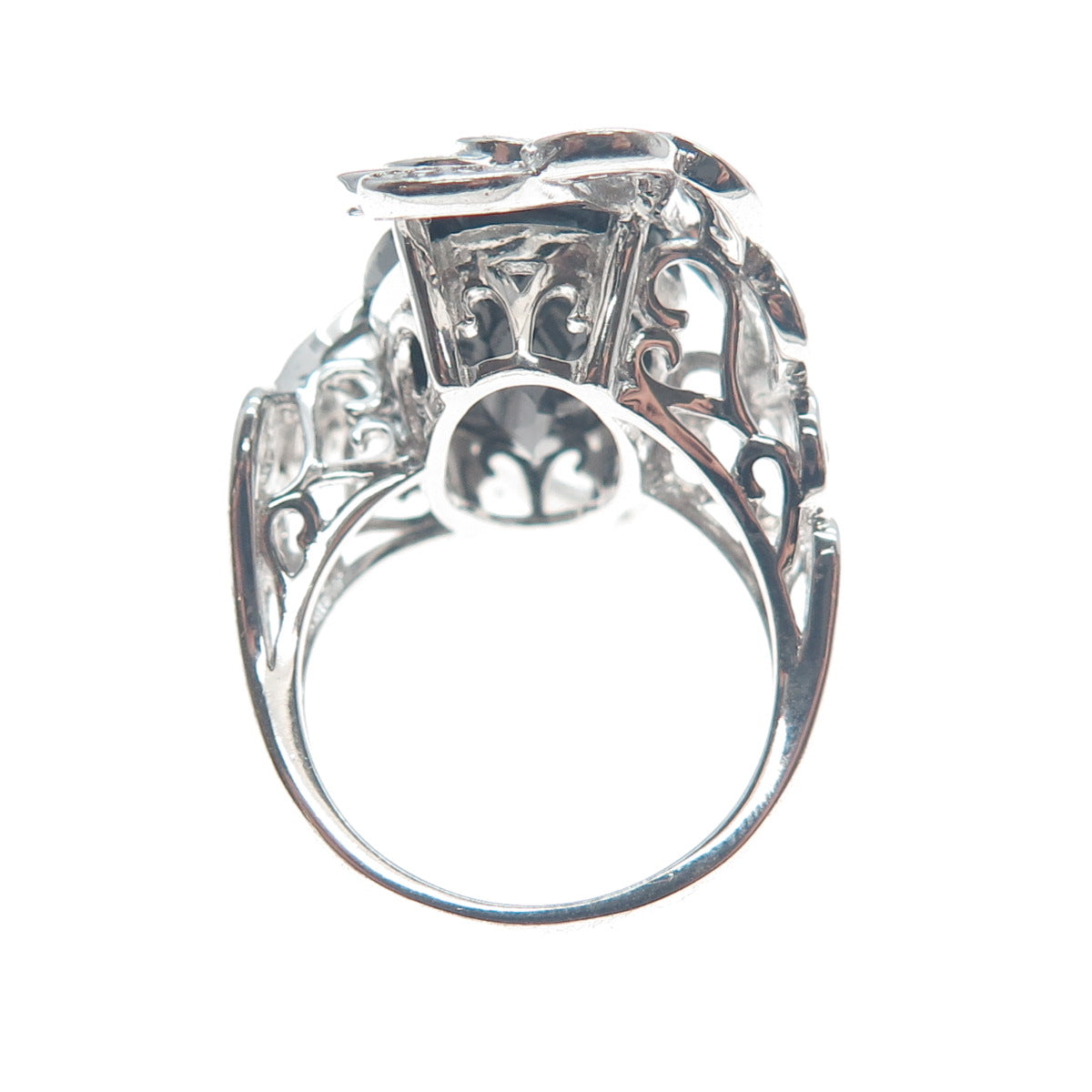 CHUCK CLEMENCY 925 Sterling Silver Real Black Spinel White Topaz Ring Size 7.25