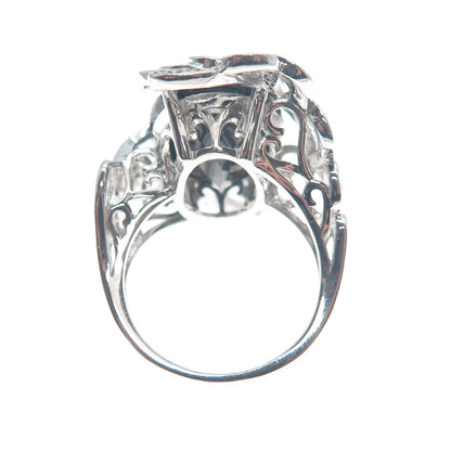 CHUCK CLEMENCY 925 Sterling Silver Real Black Spinel White Topaz Ring Size 7.25