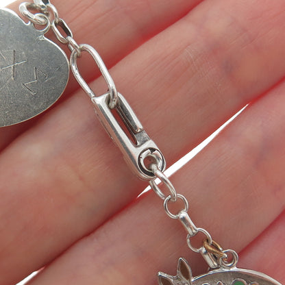 COLEMAN & S. NYE Sterling Antique Enamel Turquoise Multi-Charm Bracelet 7.25"