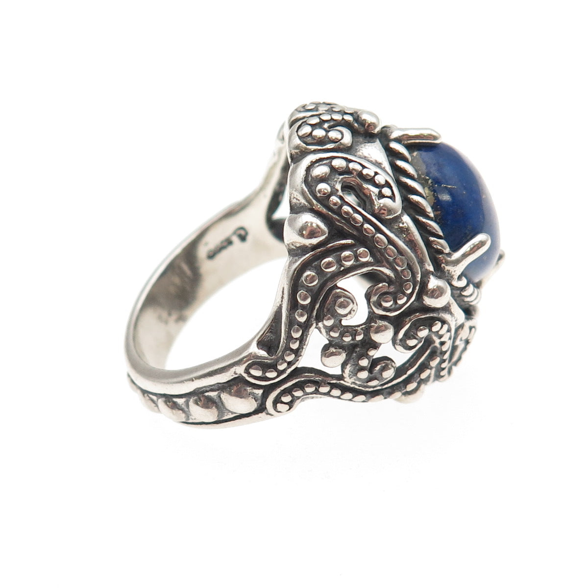 Carolyn Pollack Sterling Silver Vintage Real Lapis Dotted Oxidized Ring Size 9