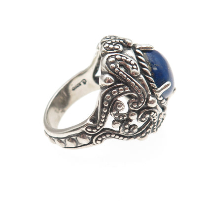 Carolyn Pollack Sterling Silver Vintage Real Lapis Dotted Oxidized Ring Size 9