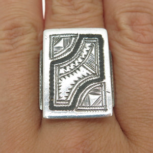 925 Sterling Silver Vintage Engraved Ethnic Ring Size 9.25