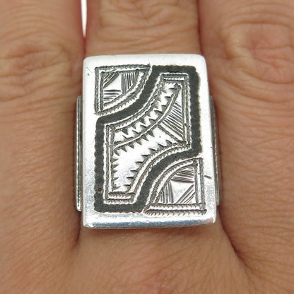 925 Sterling Silver Vintage Engraved Ethnic Ring Size 9.25