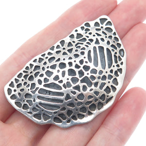 925 Sterling Silver Vintage Modernist Flower Shadow Box Oxidized Pin Brooch